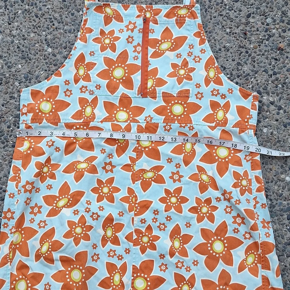 Vintage 70s Floral Cotton Overall Hippie Dress Whimsical Colorful L/XL - Picture 9 of 11